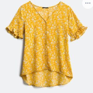 Floral Yellow Button-Up Blouse